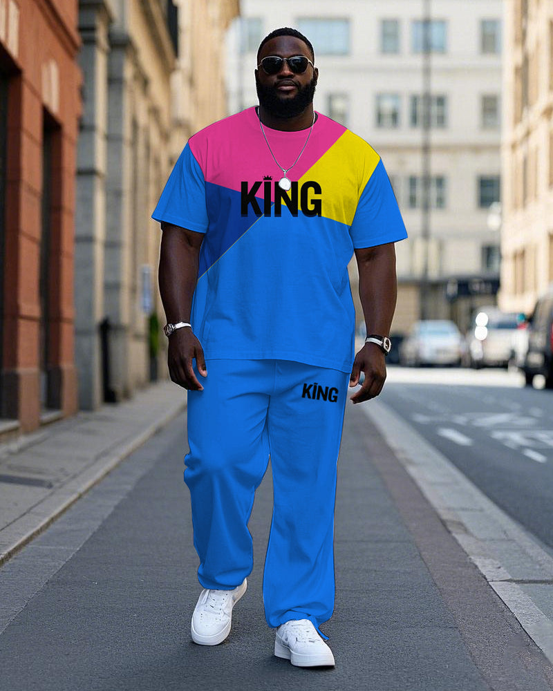 Big & Tall Colorblock Graphic T-Shirt Pants Set for big men view 1