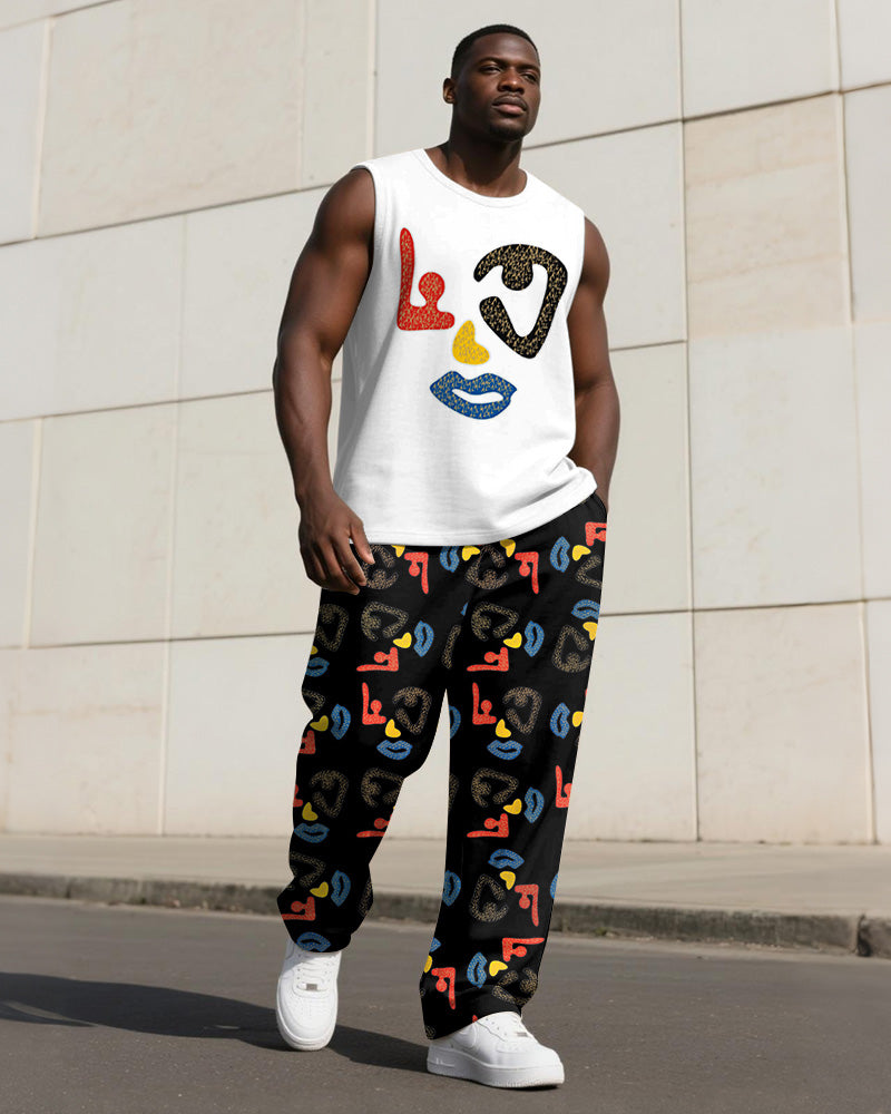 Big & Tall Geometric Graphic Vest Pants Set for big men view 1