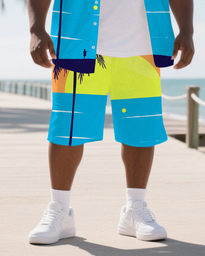 Big & Tall Hawaiian Colorblock T-Shirt Shorts Set for big men view 3