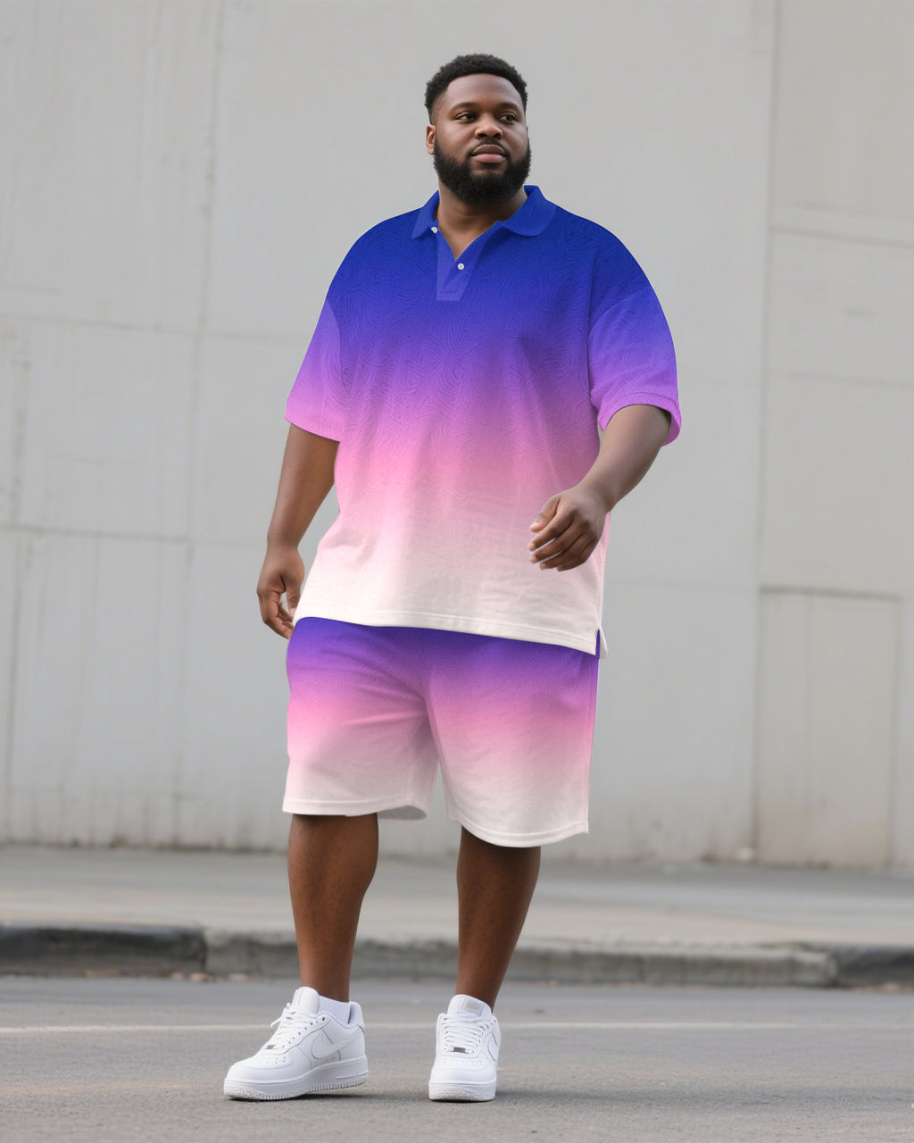 Big & Tall Purple Gradient Polo Shorts Set for big men view 1
