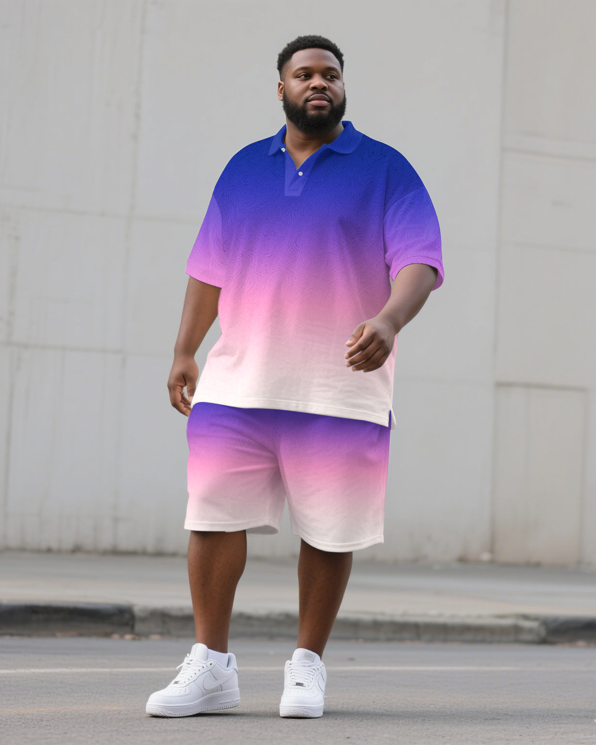 Big & Tall Purple Gradient Polo Shorts Set for big men view 1