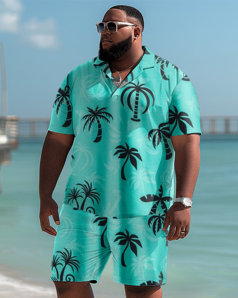 Big & Tall Hawaiian Colorblock T-Shirt Shorts Set for big men view 1