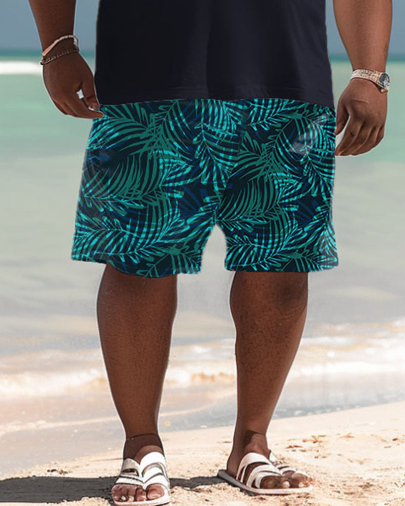 Big & Tall Hawaiian Tropical Graphic Polo Shorts Set for big men view 3