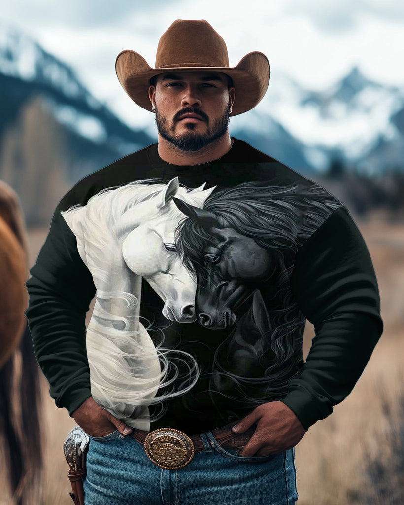 Big & Tall Black White Western Hoodie for big men