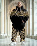 Big & Tall Black Streetwear Hoodie Sweatpants Set for big men view 1