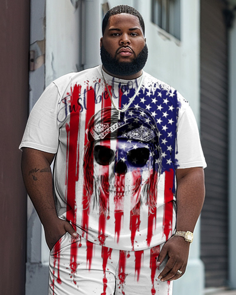 Big & Tall Graphic Skull T-Shirt Shorts Set for big men view 2