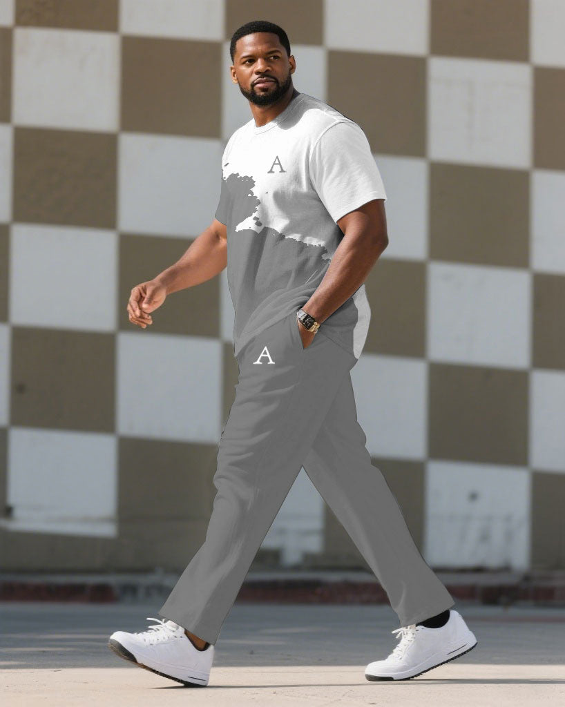 Big & Tall White Gray Graffiti T-Shirt Pants Set for big men view 2