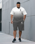 Big & Tall White Gray Hawaiian T-Shirt Pants Set for big men view 1