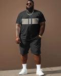 Big & Tall Colorblock Streetwear T-Shirt Shorts Set for big men view 2