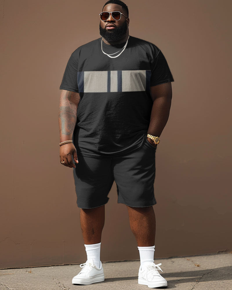 Big & Tall Colorblock Streetwear T-Shirt Shorts Set for big men view 2