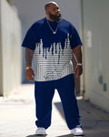 Big & Tall Geometric Streetwear T-Shirt Pants Set for big men view 1