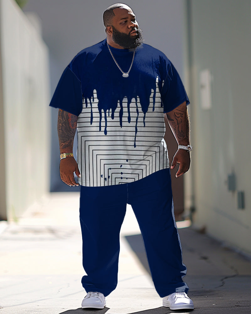Big & Tall Geometric Streetwear T-Shirt Pants Set for big men view 1