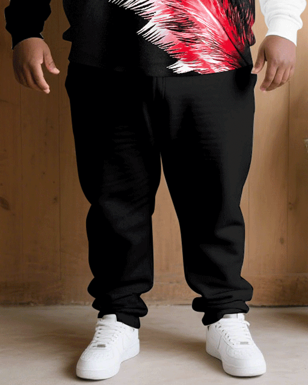 Big & Tall Black Red Graphic Hoodie Sweatpants Set for big men view 3