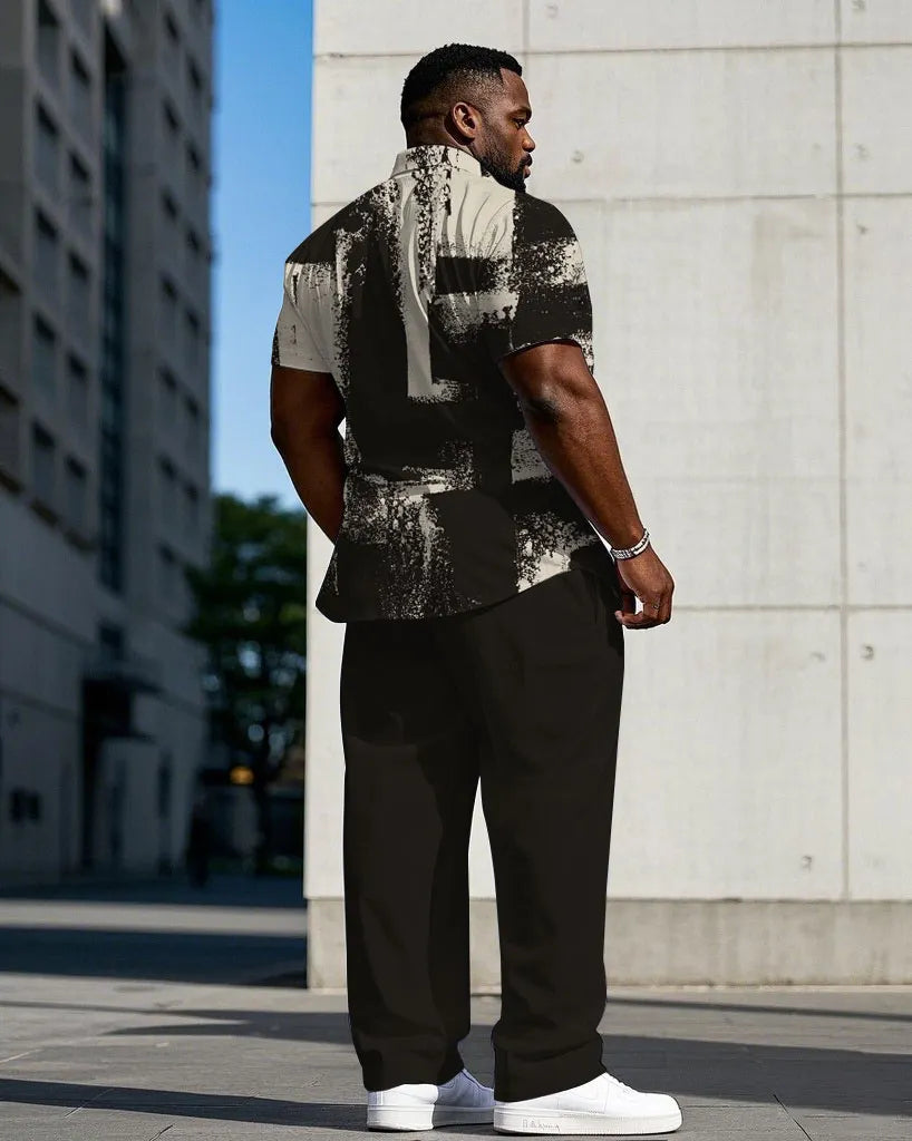 Big & Tall Khaki Business Casual T-Shirt Pants Set for big men view 4