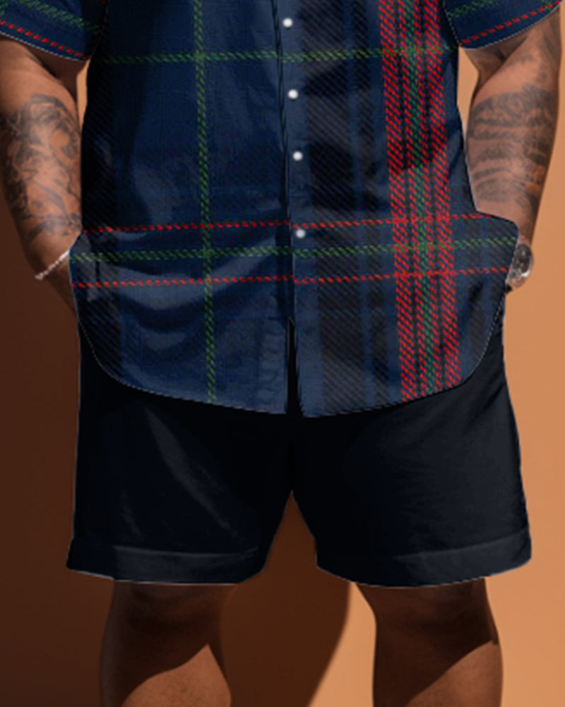 Big & Tall Plaid T-Shirt Shorts Set for big men view 3