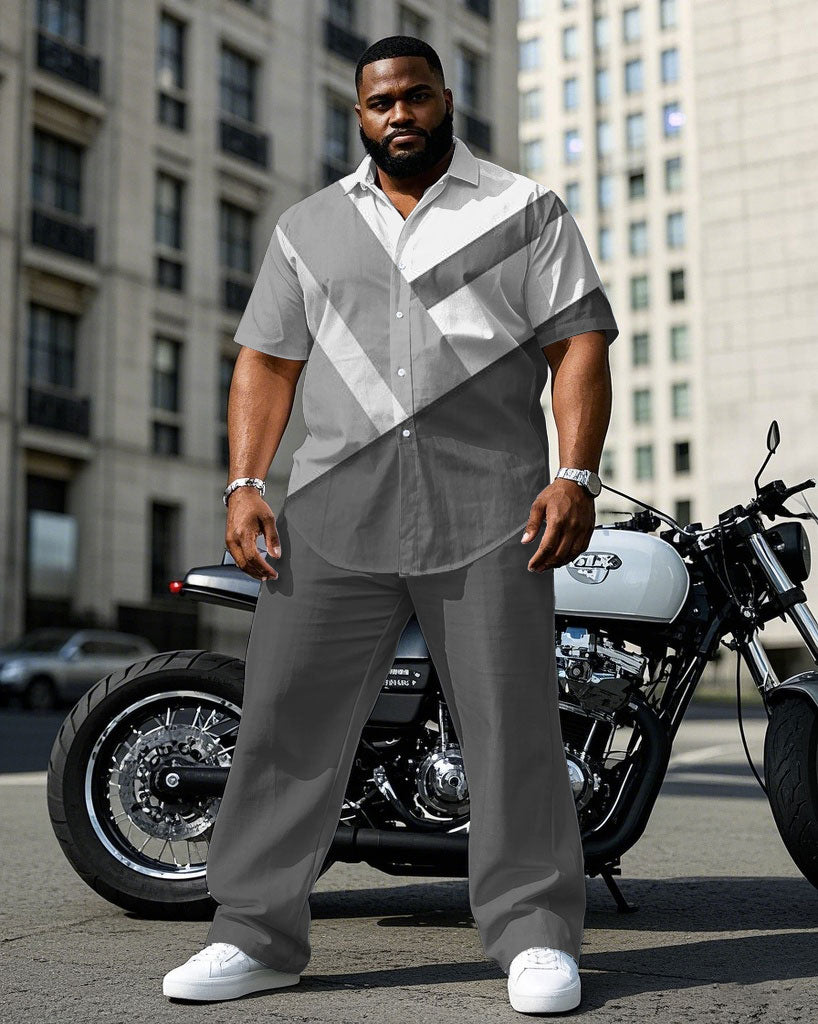 Big & Tall White Gray T-Shirt Pants Set for big men view 1