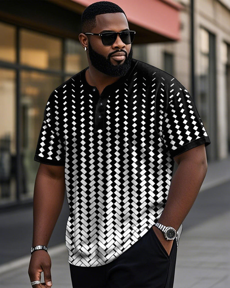 Big & Tall Black Gradient Geometric T-Shirt for big men view 1