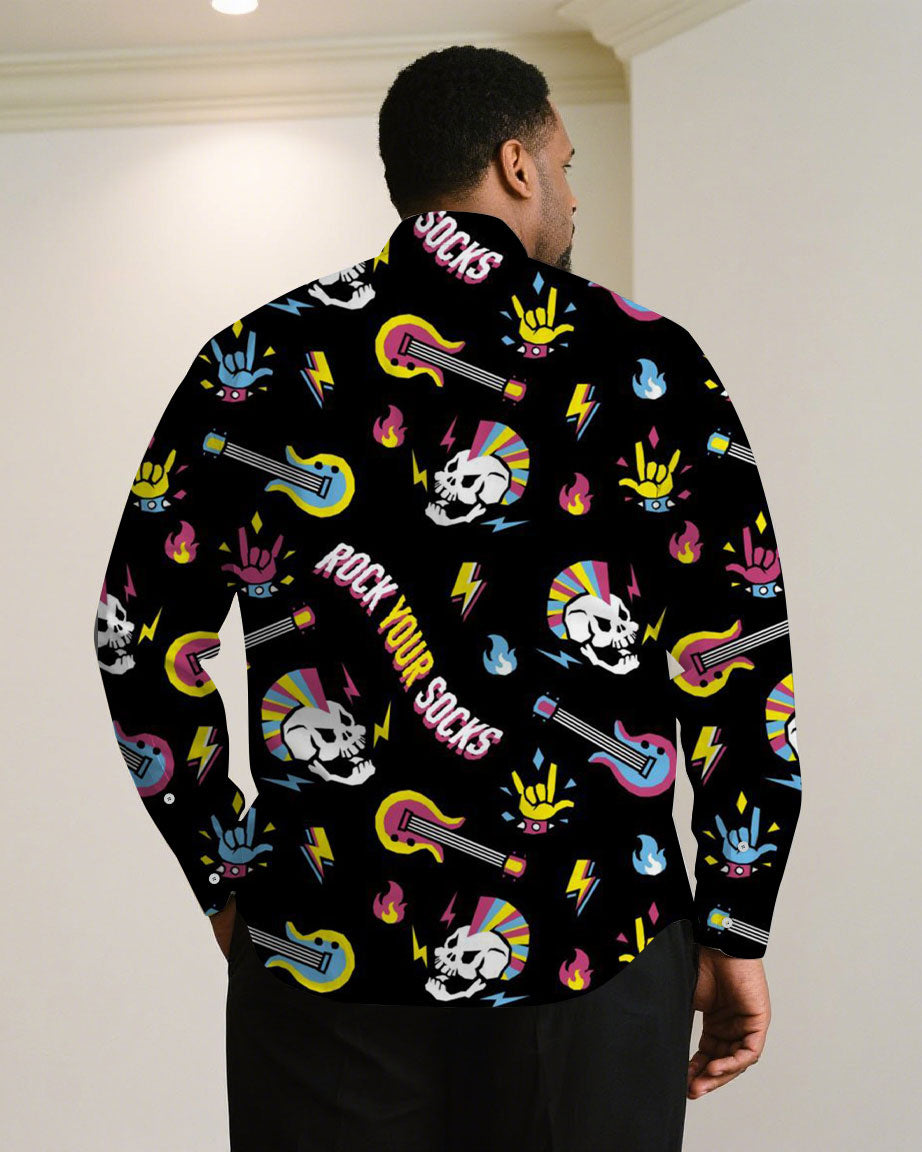 Big & Tall Black Skull Long Sleeve Shirt for big men view 2