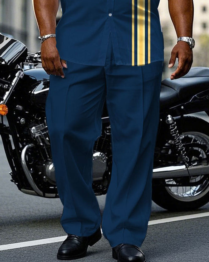 Big & Tall Blue Yellow T-Shirt Pants Set for big men view 3