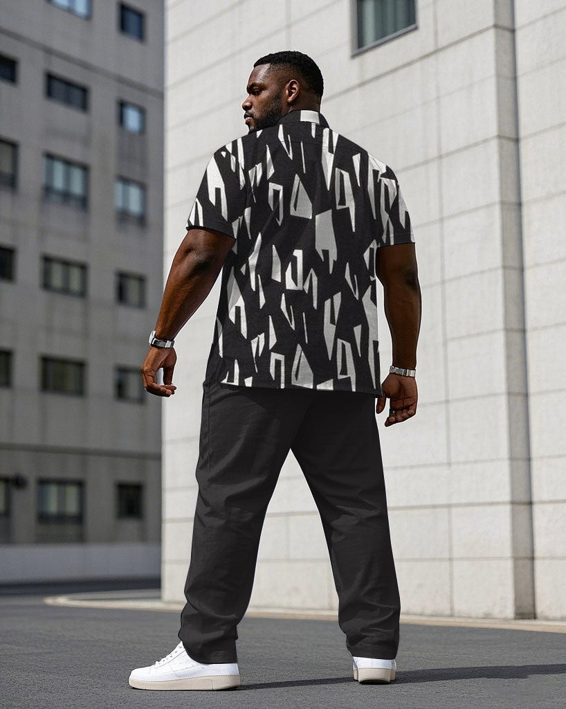 Big & Tall Black Geometric T-Shirt Pants Set for big men view 4