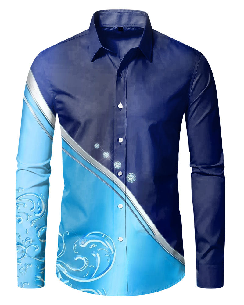 Big & Tall Colorblock Gradient Long Sleeve Shirt for big men view 2