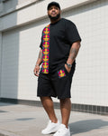 Big & Tall Black Striped Graphic T-Shirt Shorts Set for big men view 1