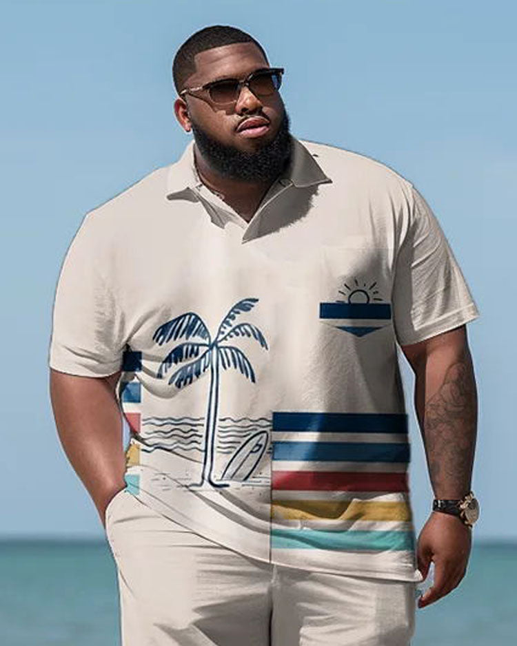 Big & Tall Hawaiian Striped T-Shirt Shorts Set for big men view 2