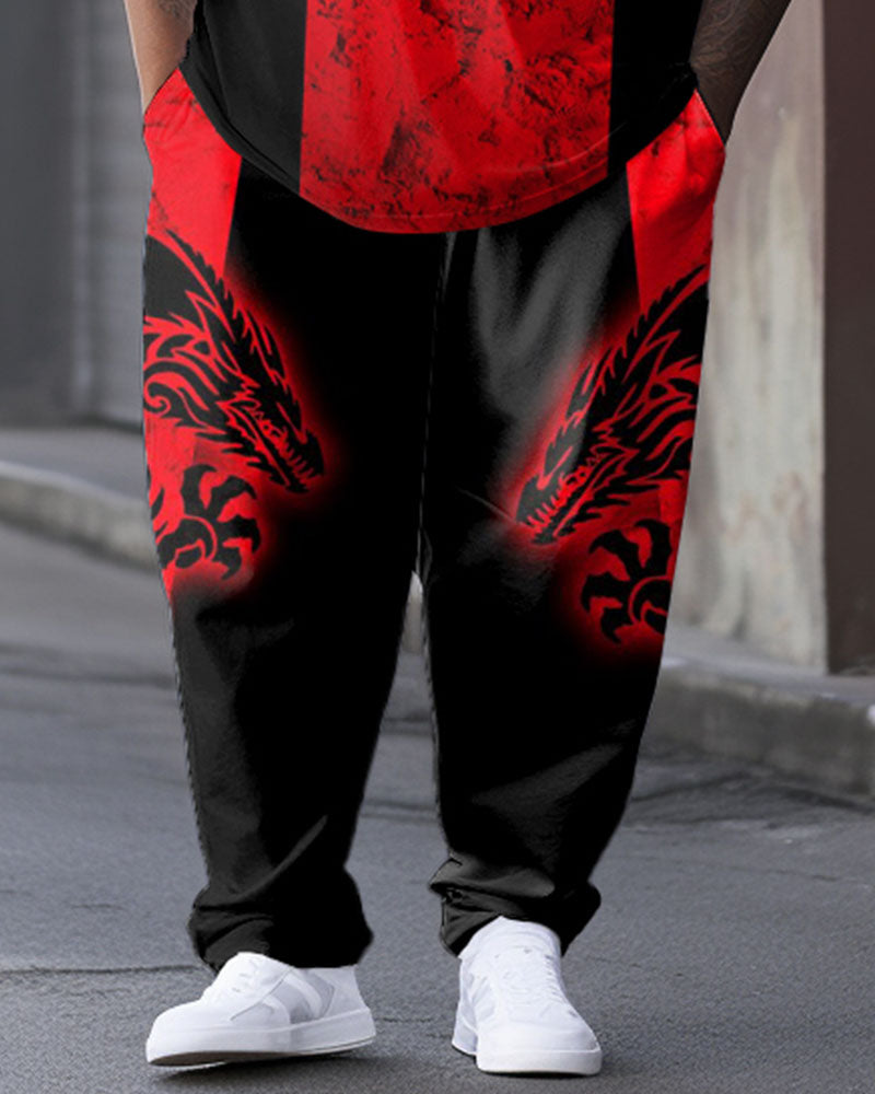 Big & Tall Black Red Colorblock T-Shirt Pants Set for big men view 3