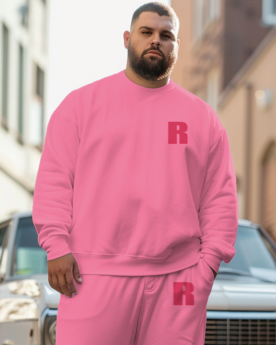 Big & Tall Pink Graphic Hoodie Sweatpants Set for big men view 2