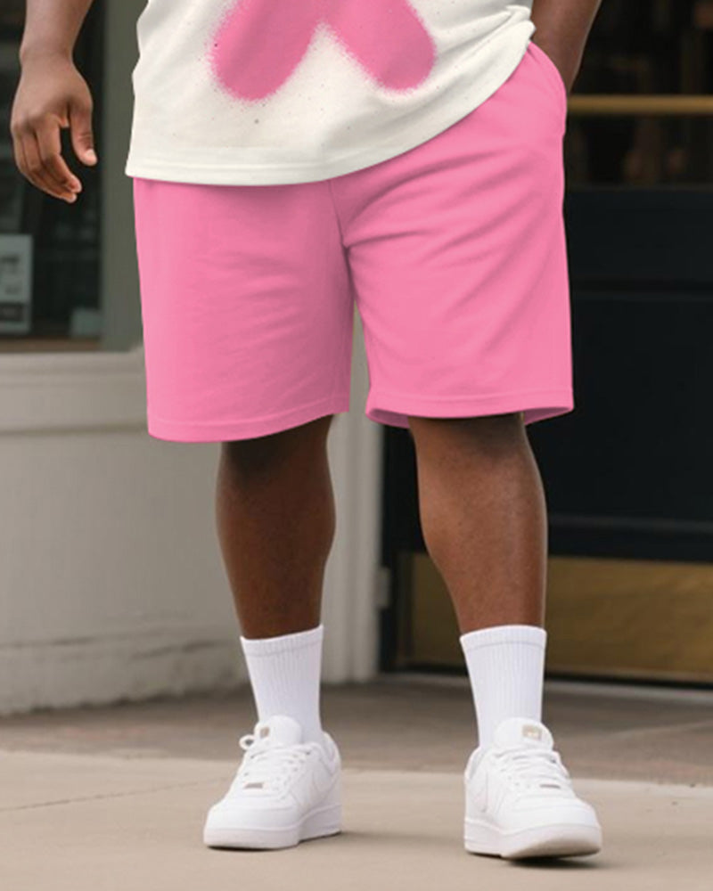 Big & Tall Pink Graphic Graffiti T-Shirt Shorts Set for big men view 3