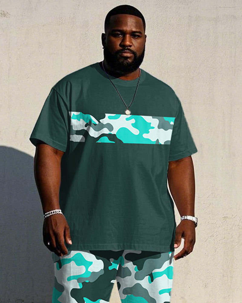 Big & Tall Green Camouflage T-Shirt Pants Set for big men view 2