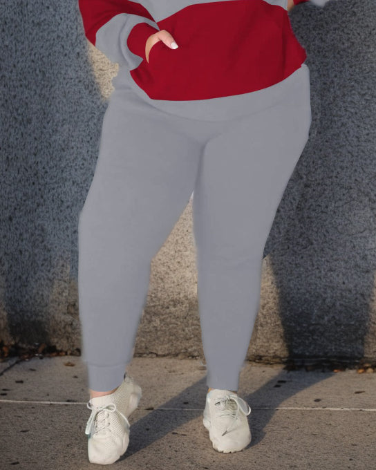 Big & Tall Red Gray Striped Hoodie Sweatpants Set for big men view 3