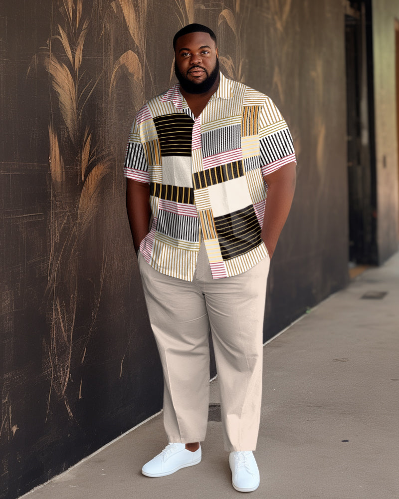 Big & Tall Colorblock Gradient T-Shirt Pants Set for big men view 1