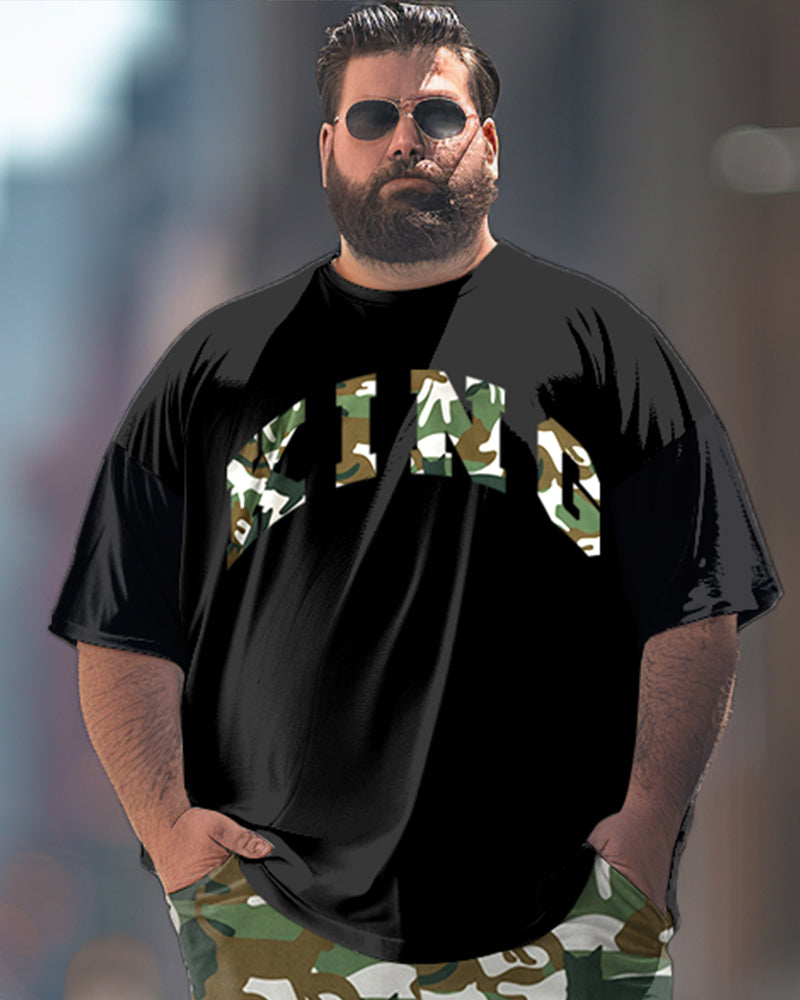Big & Tall Graphic Camouflage T-Shirt Pants Set for big men view 2