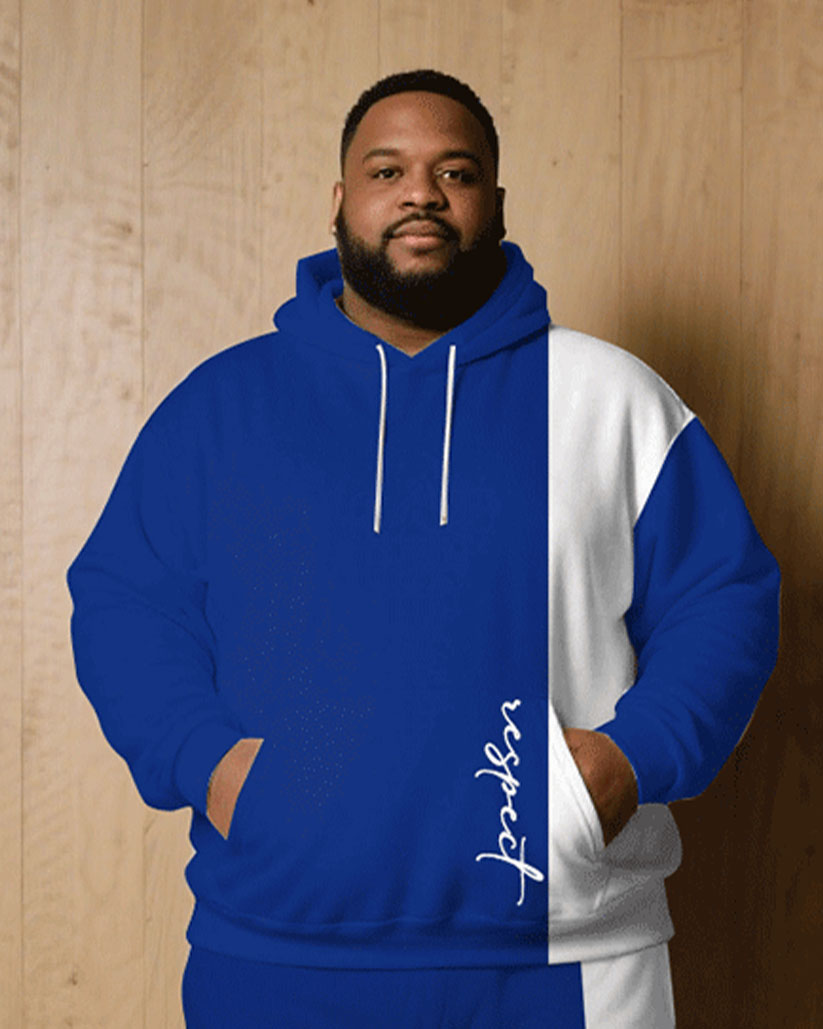 Big & Tall White Blue Hoodie Sweatpants Set for big men view 2