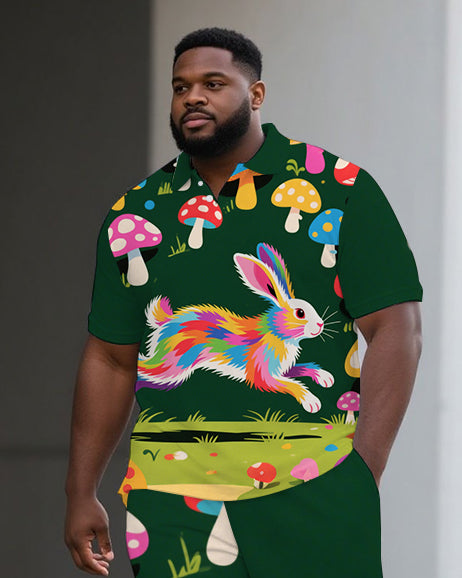 Big & Tall Graffiti Streetwear Polo Shorts Set for big men view 2