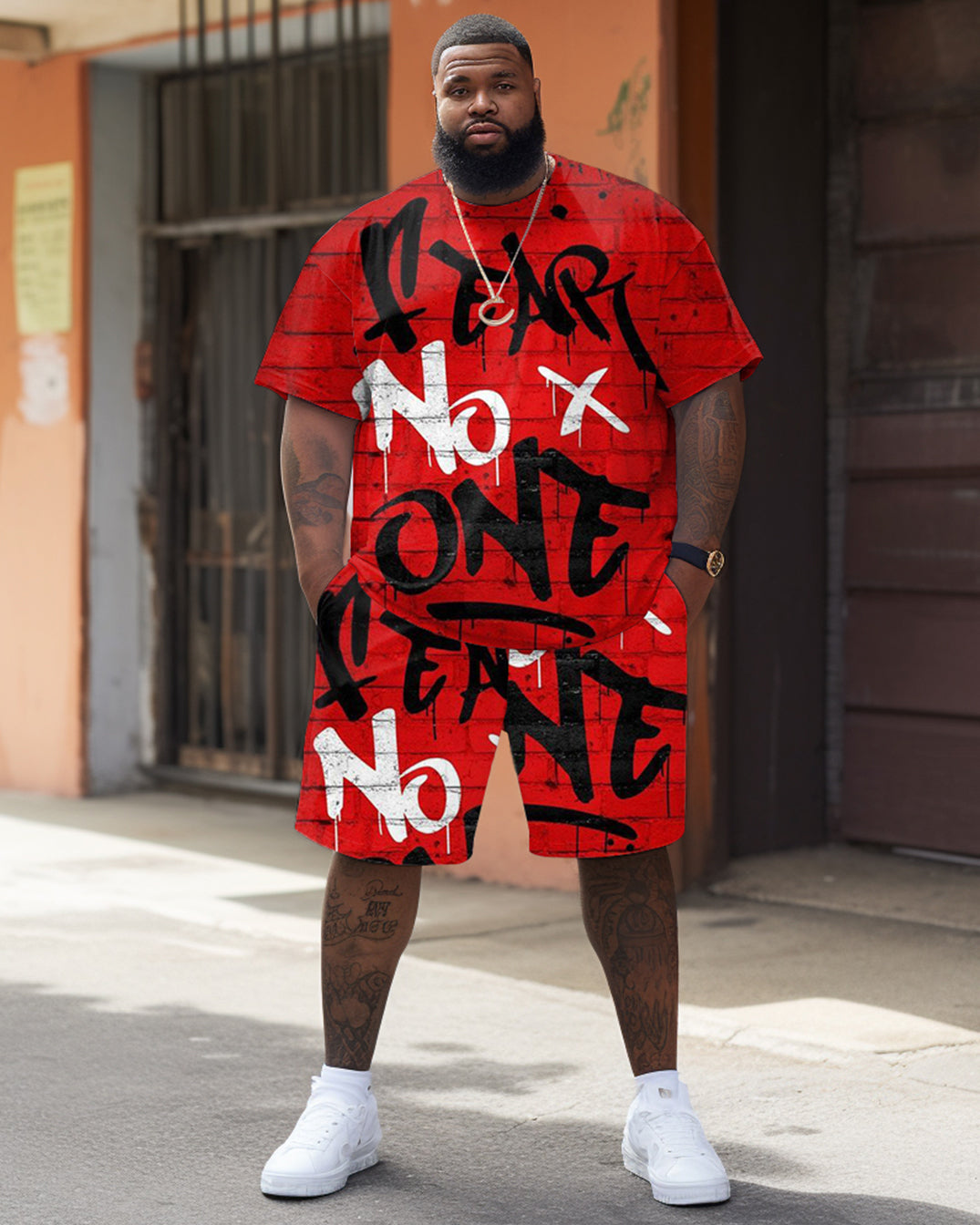 Big & Tall Graphic Streetwear T-Shirt Shorts Set for big men view 2
