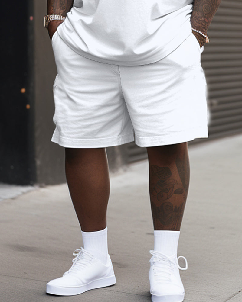 Big & Tall White Solid Color T-Shirt Shorts Set for big men view 3