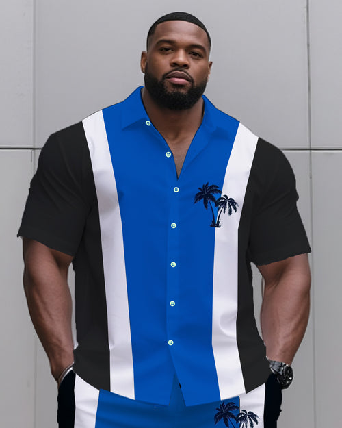 Big & Tall Striped Graphic T-Shirt Shorts Set for big men view 2