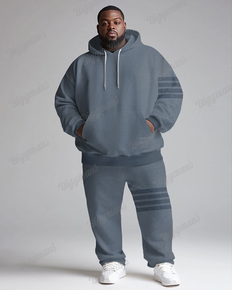 Big & Tall Blue Striped Graphic Hoodie Sweatpants Set for big men view 1