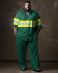 Big & Tall Green Yellow Colorblock Shirt Pants Set for big men view 1