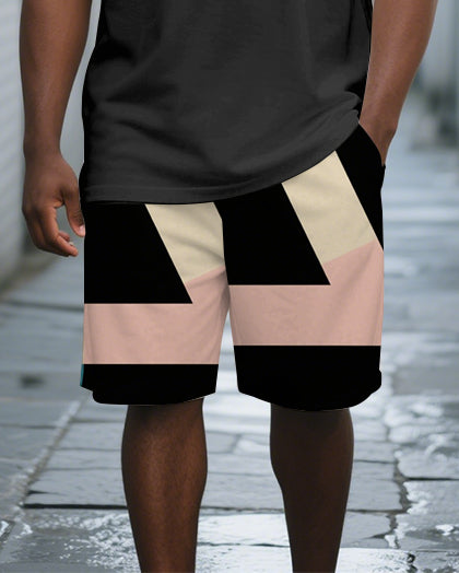 Big & Tall Geometric Polo Shorts Set for big men view 3
