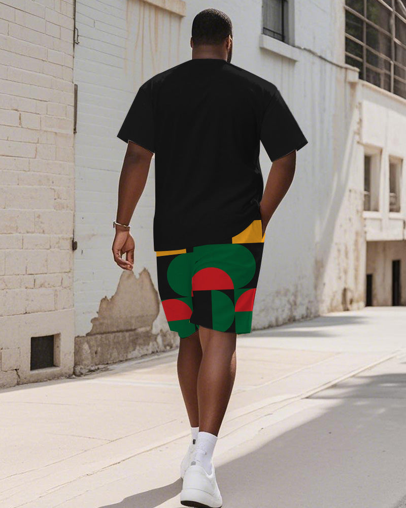 Big & Tall Juneteenth Geometric T-Shirt Shorts Set for big men view 4