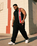 Big & Tall Black Red Graphic Vest Pants Set for big men view 1