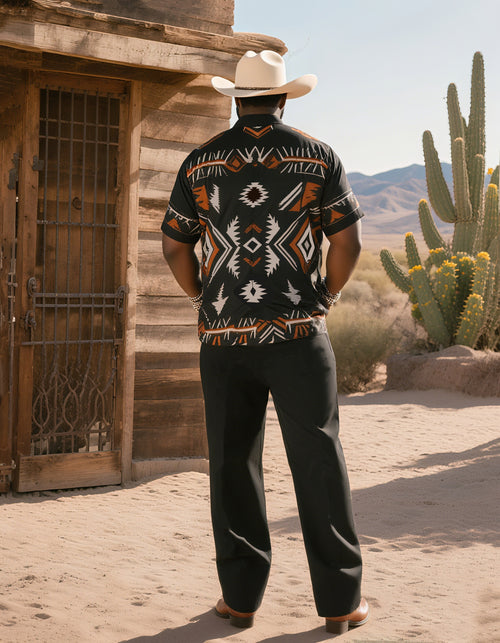 Big & Tall Western Graphic T-Shirt Pants Set for big men view 2