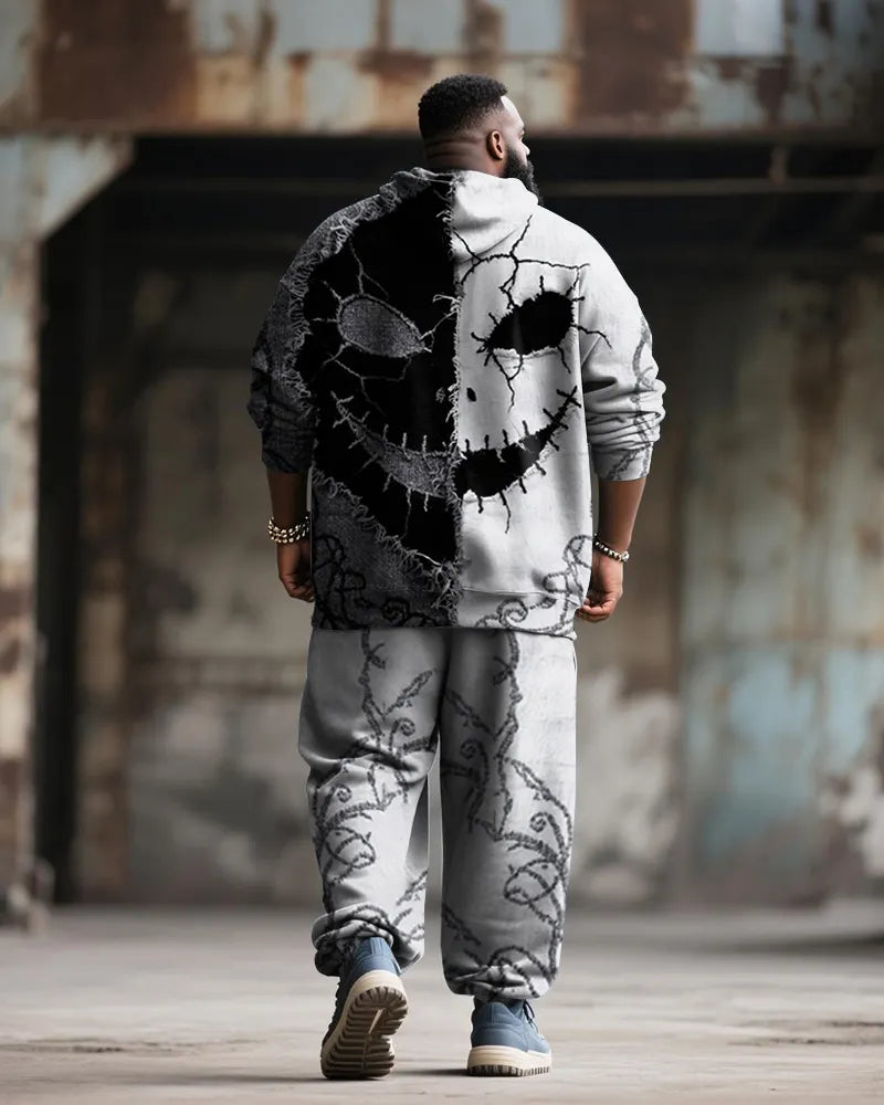 Big & Tall Black Gray Graphic Hoodie Sweatpants Set for big men view 4