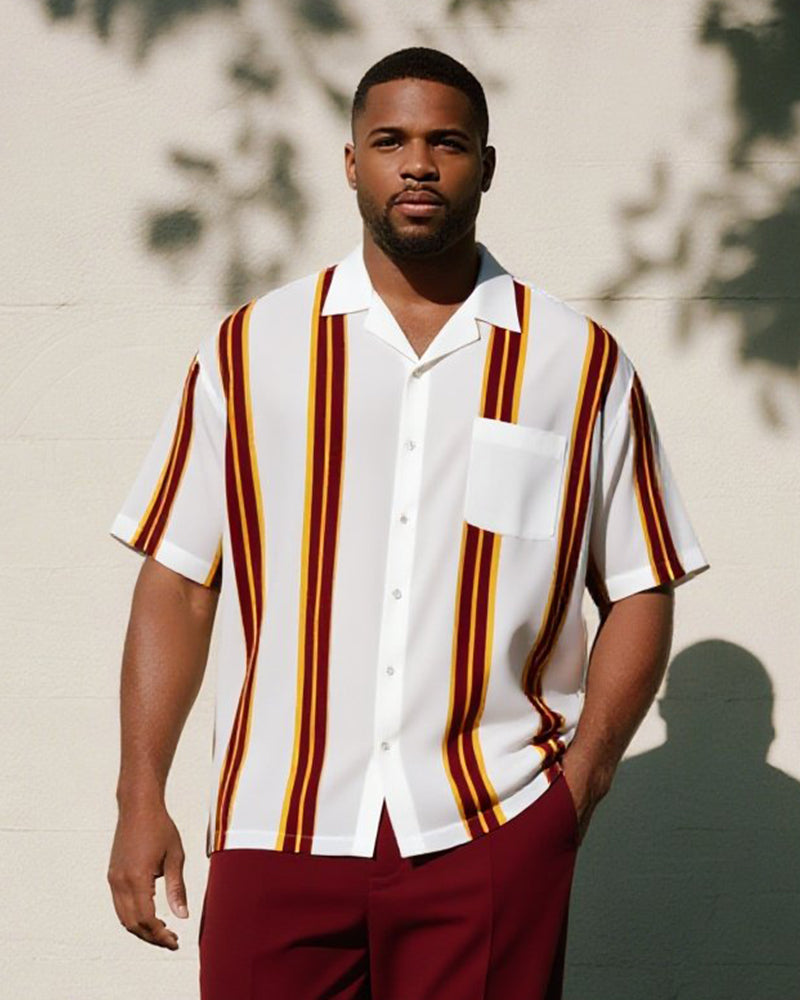 Big & Tall Red Striped Graphic T-Shirt Pants Set for big men view 2