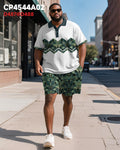 Big & Tall Green Colorblock Geometric Polo Shorts Set for big men view 2