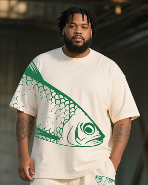 Big & Tall Graphic Vintage T-Shirt Shorts Set for big men view 2
