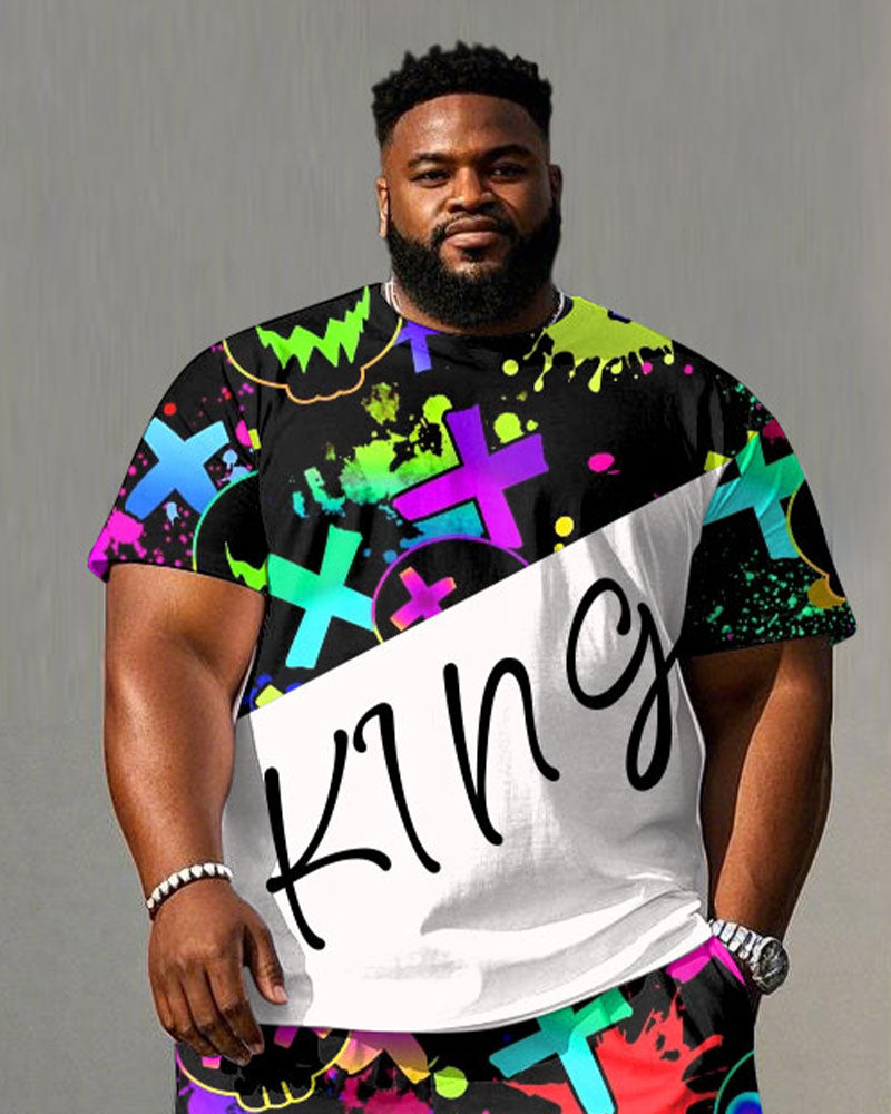 Big & Tall Graphic Graffiti T-Shirt Shorts Set for big men view 2